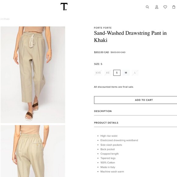 Forte Forte Sand-Washed Drawstring Khaki Trousers Euro Old Money Luxury Pants - Picture 11 of 12